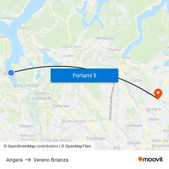 Angera to Verano Brianza map