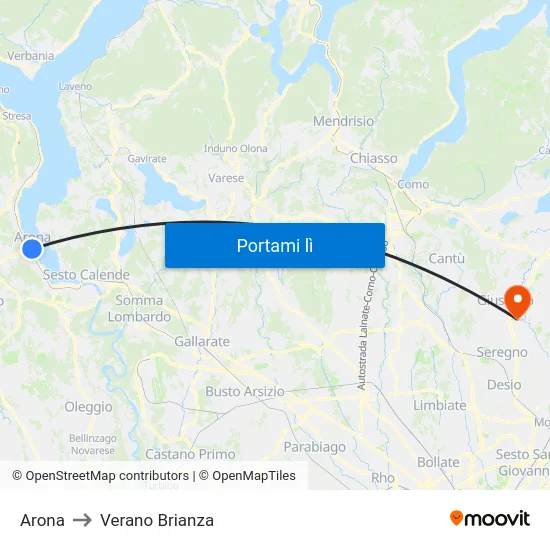Arona to Verano Brianza map