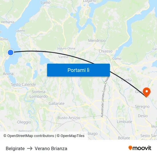 Belgirate to Verano Brianza map