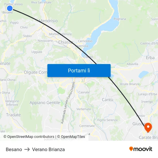 Besano to Verano Brianza map