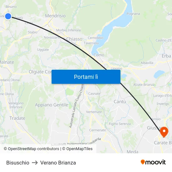 Bisuschio to Verano Brianza map