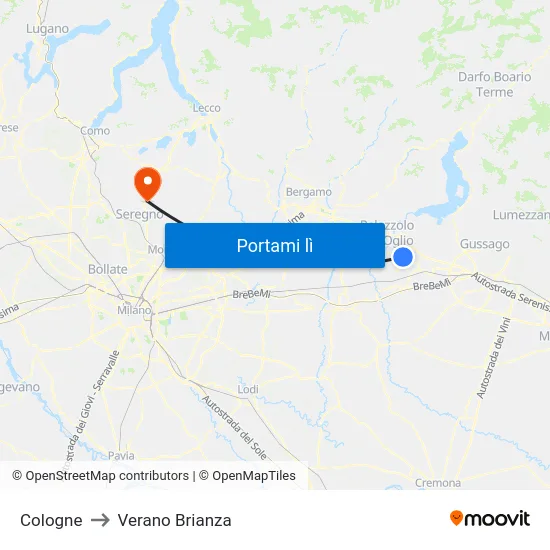 Cologne to Verano Brianza map