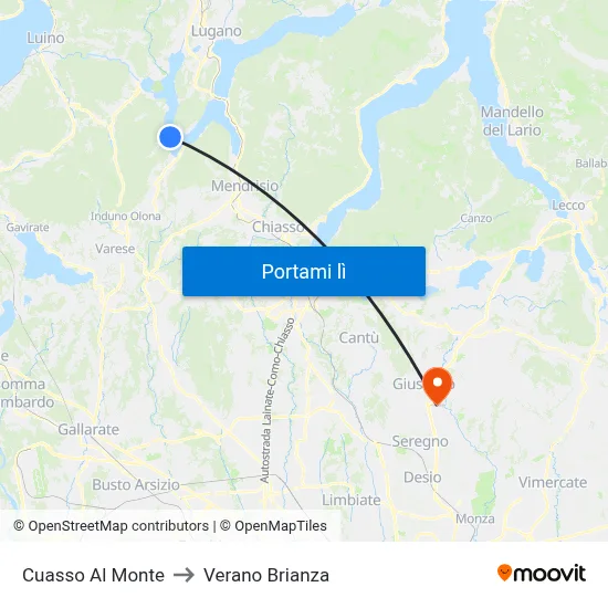 Cuasso Al Monte to Verano Brianza map