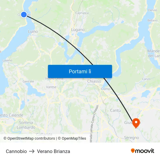 Cannobio to Verano Brianza map