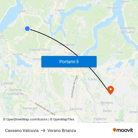 Cassano Valcuvia to Verano Brianza map