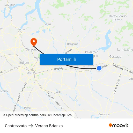 Castrezzato to Verano Brianza map