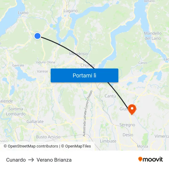 Cunardo to Verano Brianza map