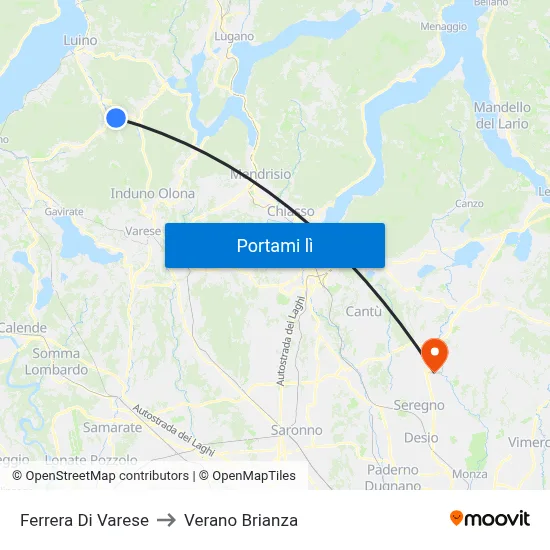 Ferrera Di Varese to Verano Brianza map