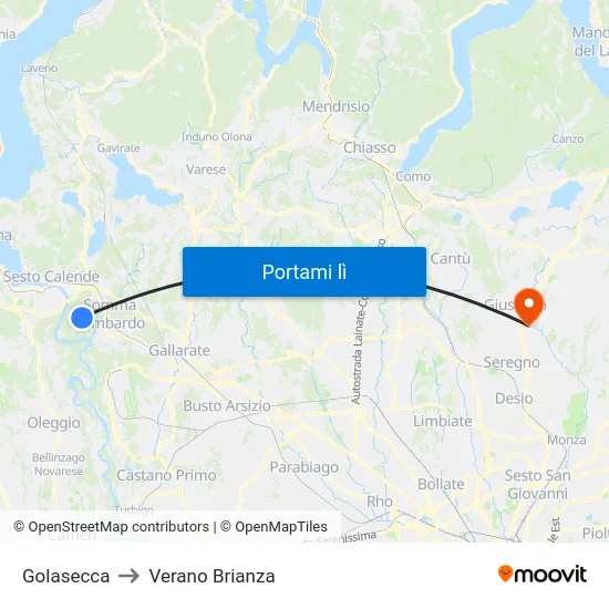 Golasecca to Verano Brianza map