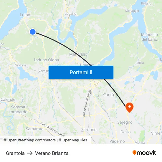 Grantola to Verano Brianza map