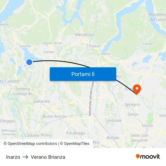 Inarzo to Verano Brianza map