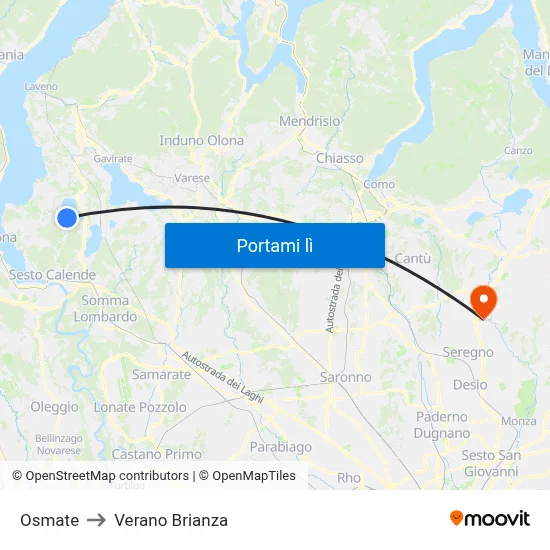 Osmate to Verano Brianza map