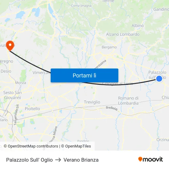 Palazzolo Sull' Oglio to Verano Brianza map