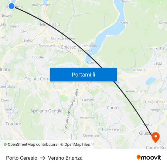 Porto Ceresio to Verano Brianza map