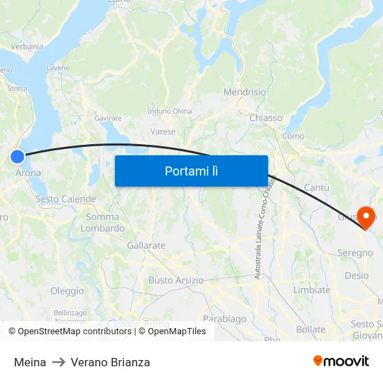 Meina to Verano Brianza map