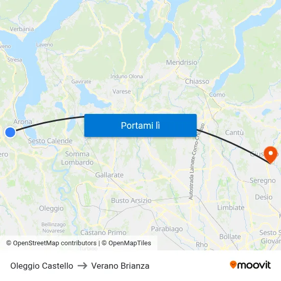 Oleggio Castello to Verano Brianza map
