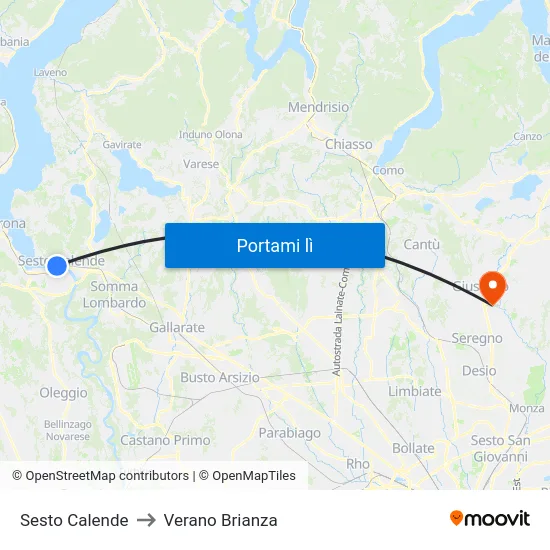 Sesto Calende to Verano Brianza map