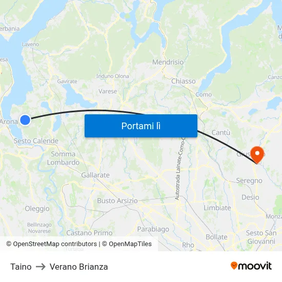 Taino to Verano Brianza map