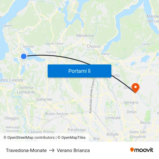 Travedona-Monate to Verano Brianza map