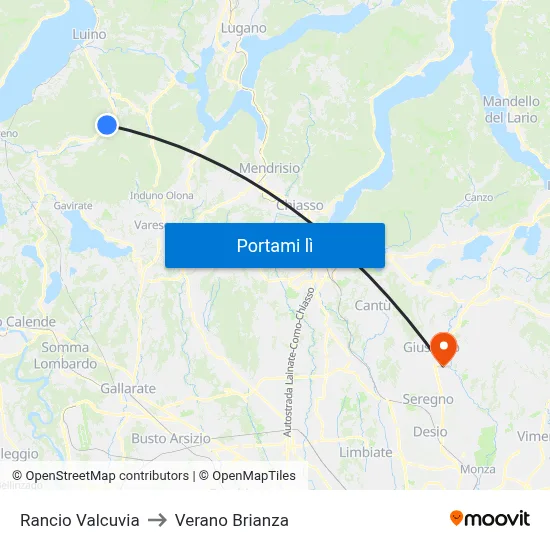Rancio Valcuvia to Verano Brianza map