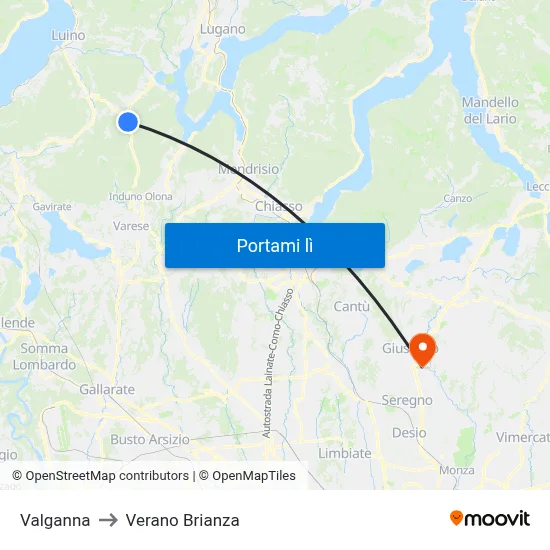 Valganna to Verano Brianza map