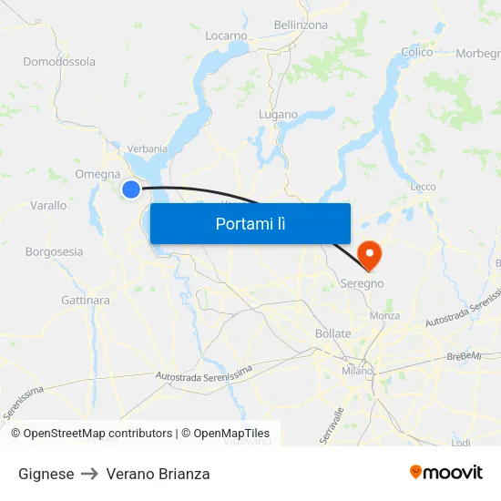 Gignese to Verano Brianza map