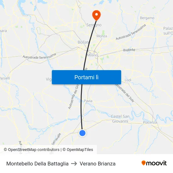 Montebello Della Battaglia to Verano Brianza map