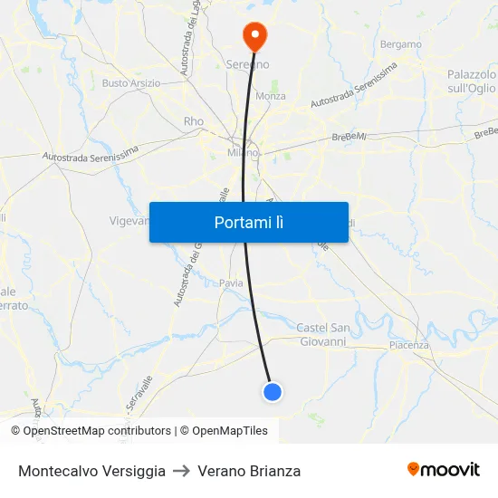 Montecalvo Versiggia to Verano Brianza map