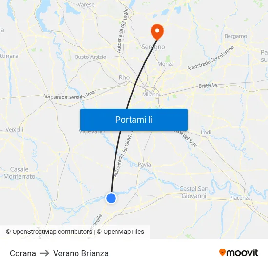 Corana to Verano Brianza map