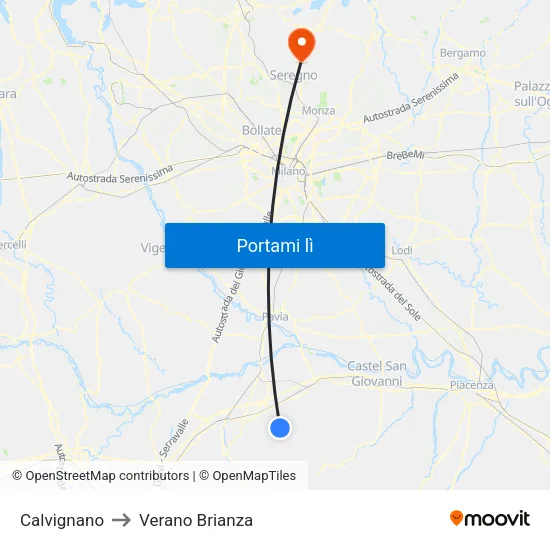 Calvignano to Verano Brianza map
