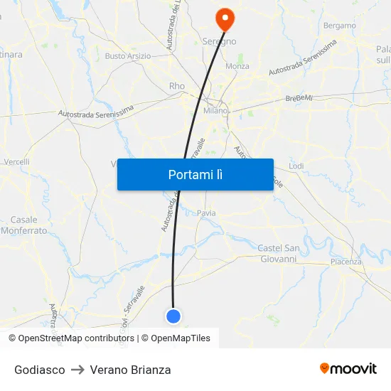 Godiasco to Verano Brianza map