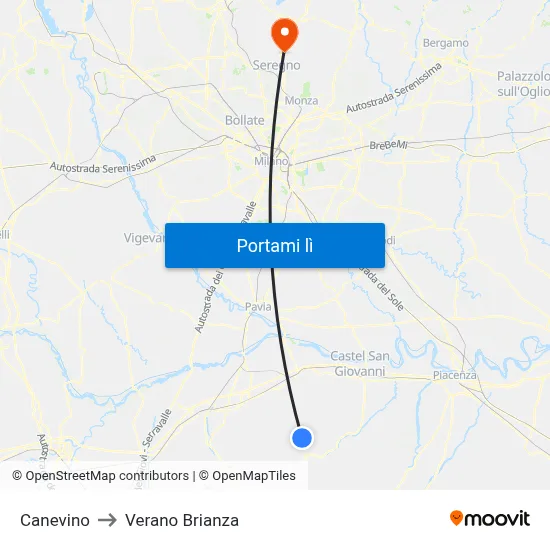 Canevino to Verano Brianza map