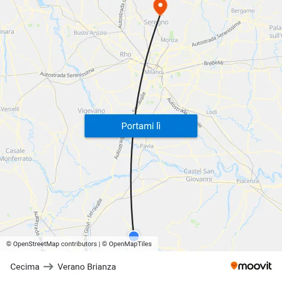 Cecima to Verano Brianza map