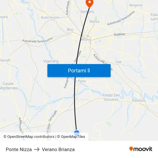 Ponte Nizza to Verano Brianza map