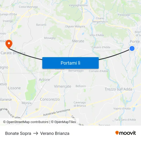 Bonate Sopra to Verano Brianza map