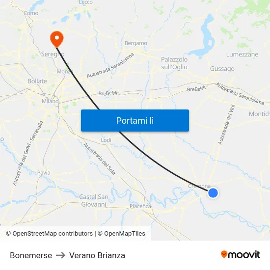 Bonemerse to Verano Brianza map