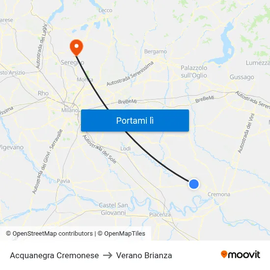 Acquanegra Cremonese to Verano Brianza map