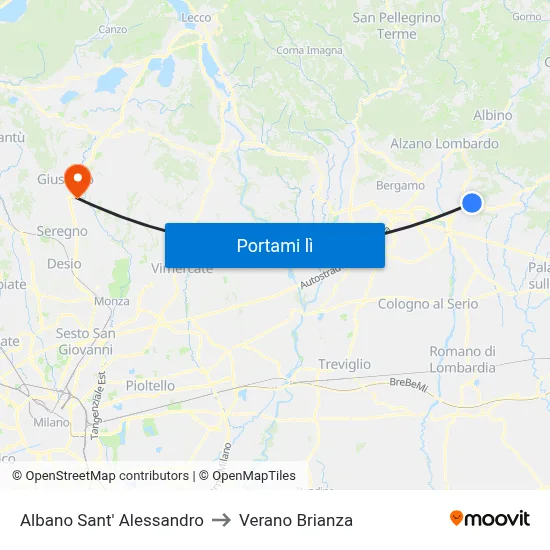 Albano Sant' Alessandro to Verano Brianza map
