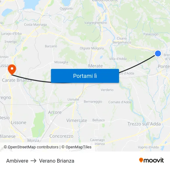 Ambivere to Verano Brianza map