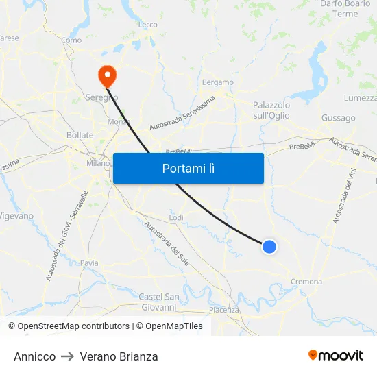 Annicco to Verano Brianza map