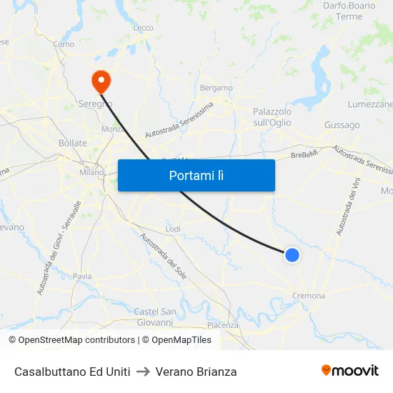 Casalbuttano Ed Uniti to Verano Brianza map