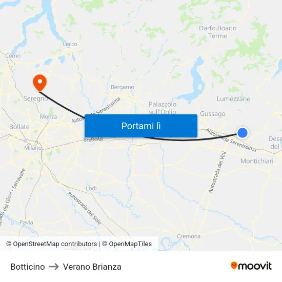 Botticino to Verano Brianza map