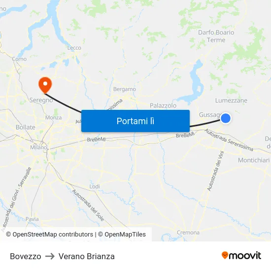 Bovezzo to Verano Brianza map