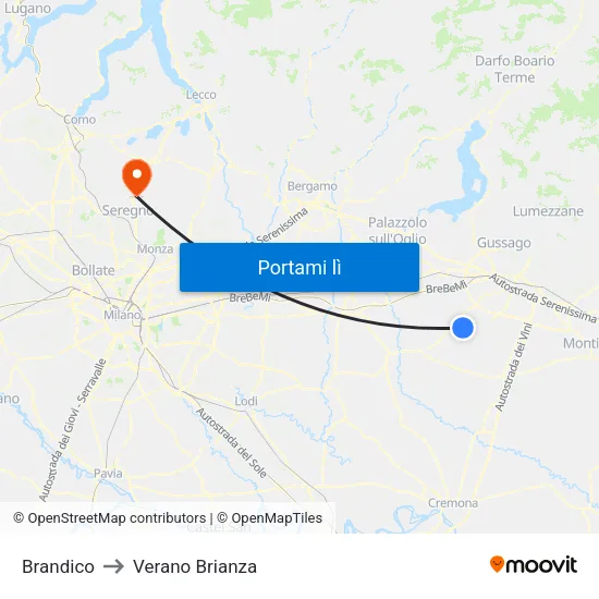 Brandico to Verano Brianza map