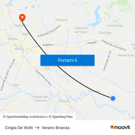 Cingia De' Botti to Verano Brianza map
