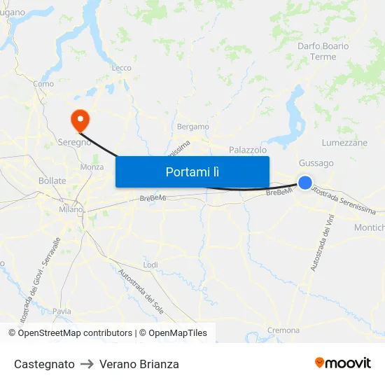 Castegnato to Verano Brianza map