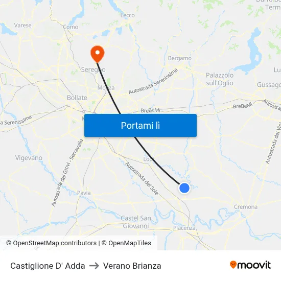 Castiglione D' Adda to Verano Brianza map