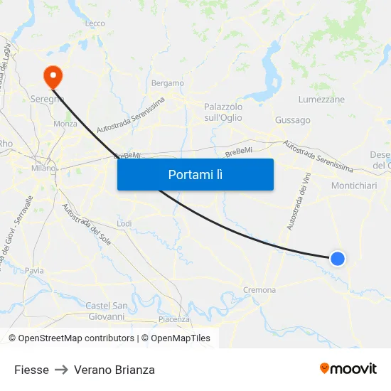 Fiesse to Verano Brianza map