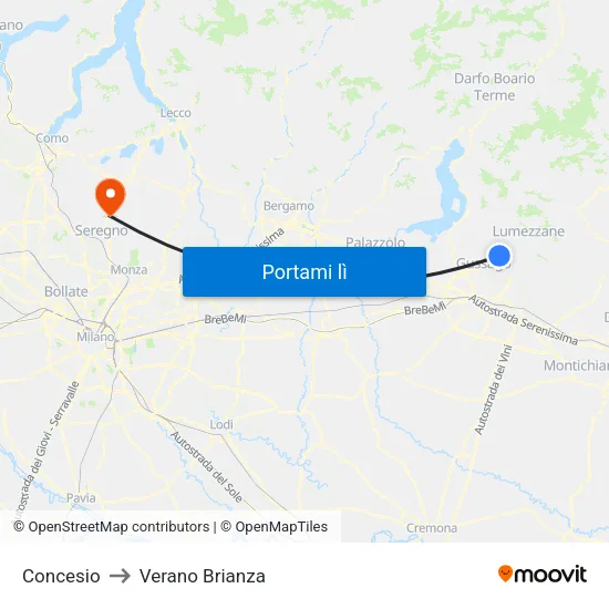 Concesio to Verano Brianza map