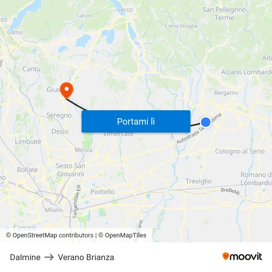 Dalmine to Verano Brianza map